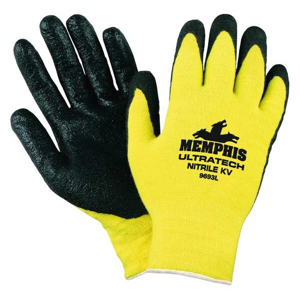 Mcr Safety Cut-Resistant Coated Gloves, Cut Level A2 , Dipped , Foam Nitrile , Smooth , L 1 PR - 9693L