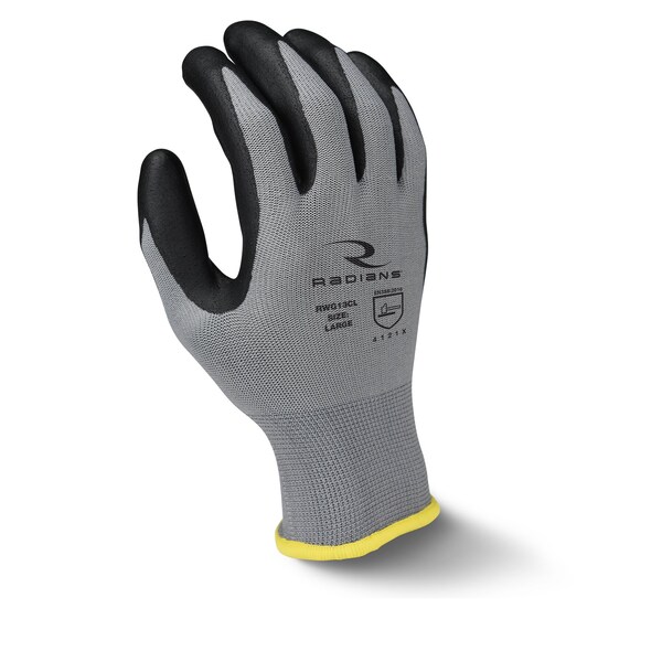 Radians Coated Gloves, Foam Nitrile, Palm, Gray, L - RWG13CL