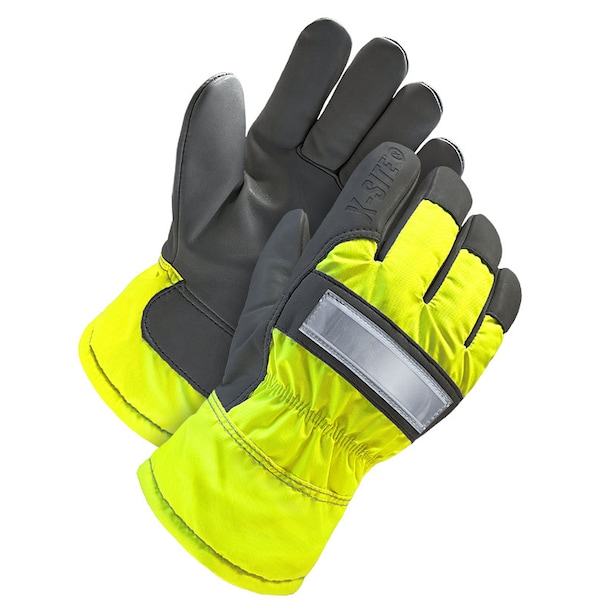 Bdg Lined Grain Goatskin Fitter W/ Safety Cuff, Goatskin Palm, Gray/Yellow, 2XL - 40-9-1800-X2L