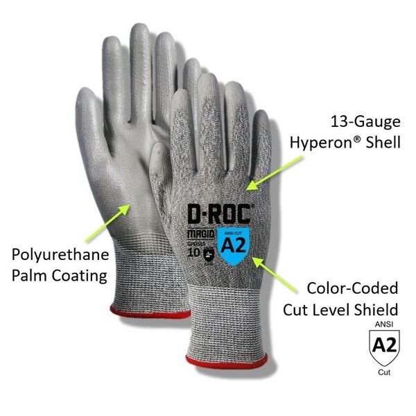 Magid Coated Gloves, Polyurethane, 6 Abrasion Level, Salt & Pepper, 1 PR - GPD510-6