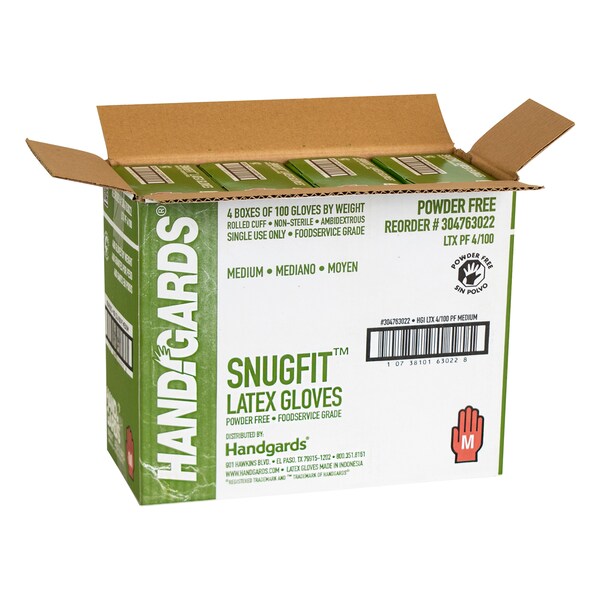 Handgards SnugFit, Disposable Gloves, Latex, Powdered, M, 400 PK, Ivory - 304763022