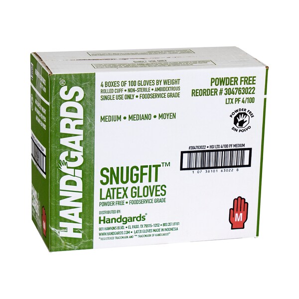 Handgards SnugFit, Disposable Gloves, Latex, Powdered, M, 400 PK, Ivory - 304763022