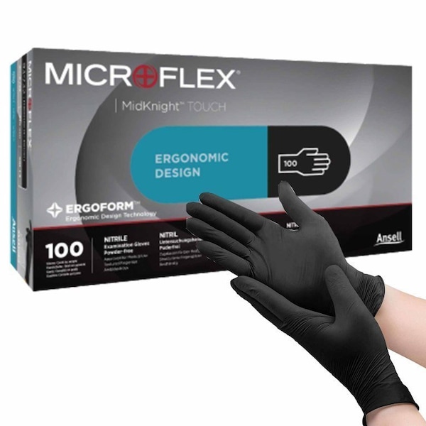 Ansell Disposable Gloves, Nitrile, Powder-Free, S, 100 PK, Black - 93732070