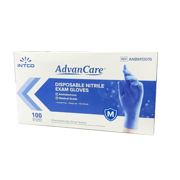 Advanced Care Disposable Gloves, 3.5 mil Palm, Nitrile, Powder-Free, L, 10 PK, Blue - ANBM10016
