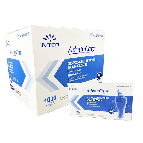 Advanced Care Disposable Gloves, 3.5 mil Palm, Nitrile, Powder-Free, L, 10 PK, Blue - ANBM10016