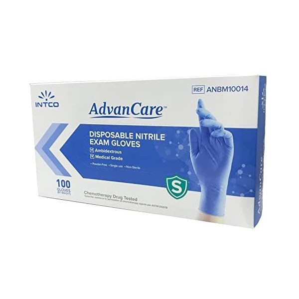 Advanced Care Disposable Gloves, 3.5 mil Palm, Nitrile, Powder-Free, L, 10 PK, Blue - ANBM10016