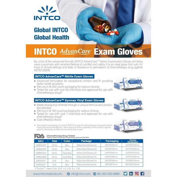 Advanced Care Disposable Gloves, 3.5 mil Palm, Nitrile, Powder-Free, L, 10 PK, Blue - ANBM10016