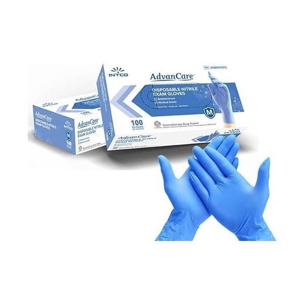 Advanced Care Disposable Gloves, 3.5 mil Palm, Nitrile, Powder-Free, L, 10 PK, Blue - ANBM10016