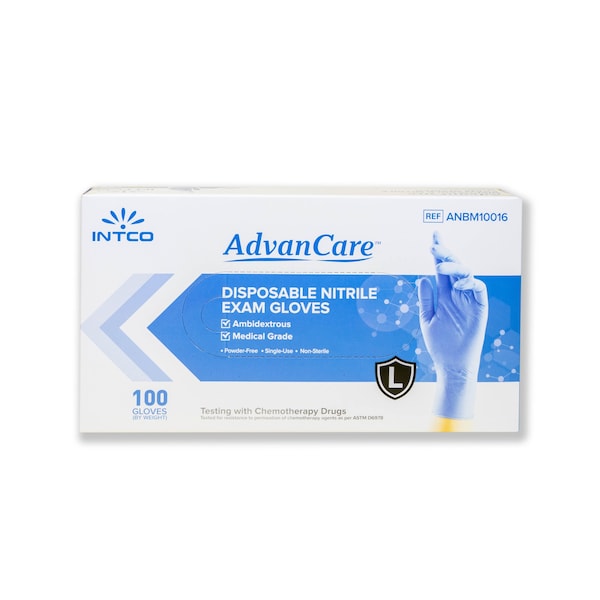 Advanced Care Disposable Gloves, 3.5 mil Palm, Nitrile, Powder-Free, L, 10 PK, Blue - ANBM10016