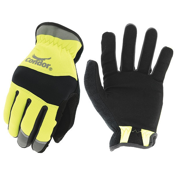 Condor Condor Hi-Vis Mechanics Gloves, Synthetic Leather Palm, Polyester Back, 10, Yellow - 488C41