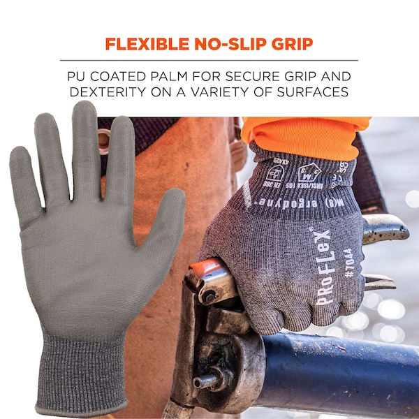Ergodyne ANSI A4 PU Coated CR Gloves, Gray, Size XL - 7044