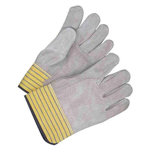 Bdg Leather Gloves, Cowhide, Safety Cuff, Straight Thumb, Full Finger, Blue/Gray/Yellow, 2XL, 1 PR - 30-1-599-X2L