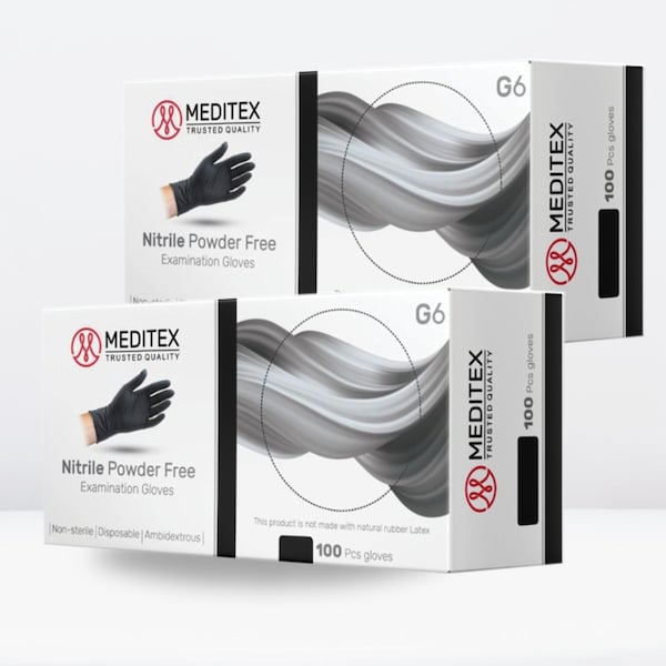 Meditex G6, Disposable Gloves, 4 mil Palm, Nitrile, Powder-Free, L, 200 PK, Black - MD-BL-G6-L