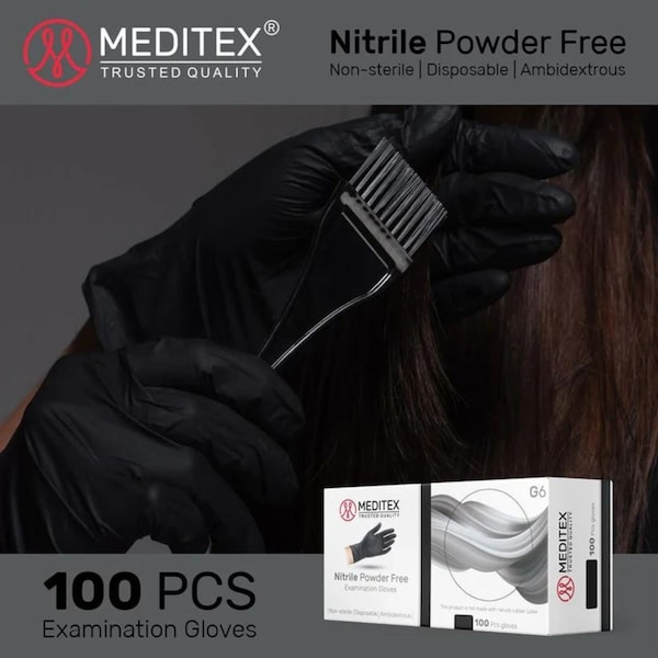 Meditex G6, Disposable Gloves, 4 mil Palm, Nitrile, Powder-Free, L, 200 PK, Black - MD-BL-G6-L