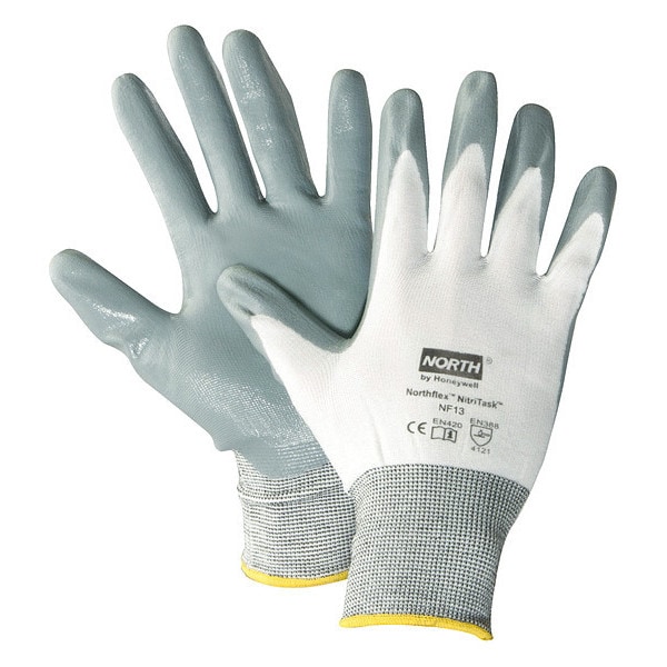 Honeywell North Coated Gloves, Nitrile, Smooth, 4-Mar, Not Tested Abrasion Level, White/Gray, 7 1 PR - NF13/7S-H5