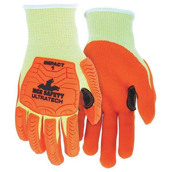 Mcr Safety Coated Gloves, Hypermax, , Sandy Palm, Knit, Orange/White/Yellow, 12 PK - UT1955M