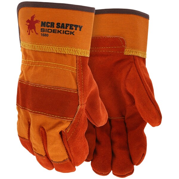 Mcr Safety Gloves, Sidekick-Prem Side Leather Palm Saf Cuff, 12PK - 1680