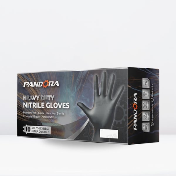 Pandora Disposable Gloves, 10 mil Palm, Nitrile, Powder-Free, L, 40 PK, Black - HM2021831003-BK-L