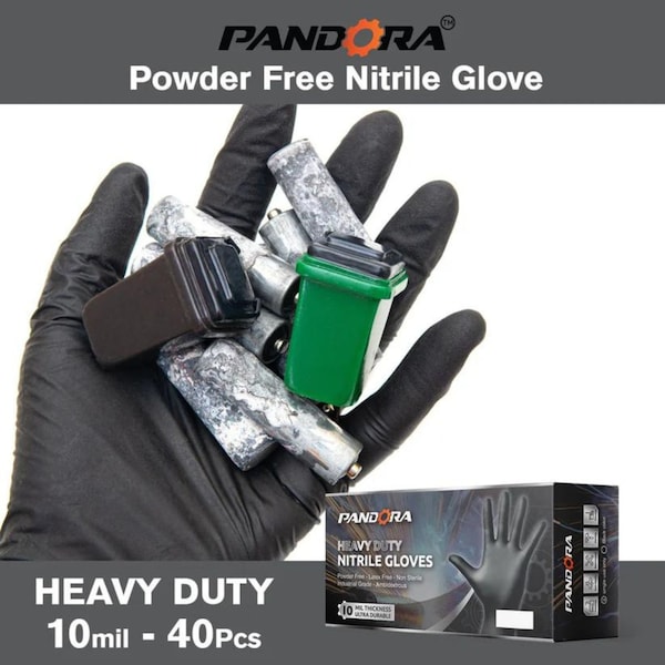 Pandora Disposable Gloves, 10 mil Palm, Nitrile, Powder-Free, L, 40 PK, Black - HM2021831003-BK-L