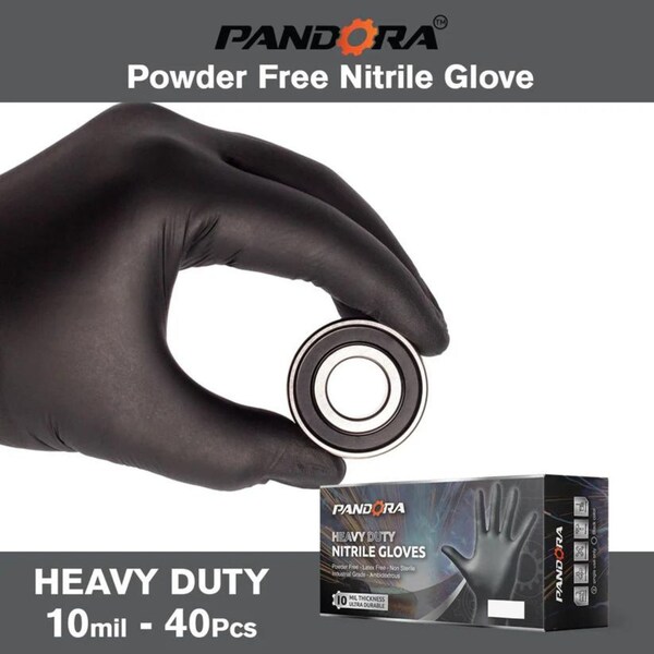 Pandora Disposable Gloves, 10 mil Palm, Nitrile, Powder-Free, L, 40 PK, Black - HM2021831003-BK-L