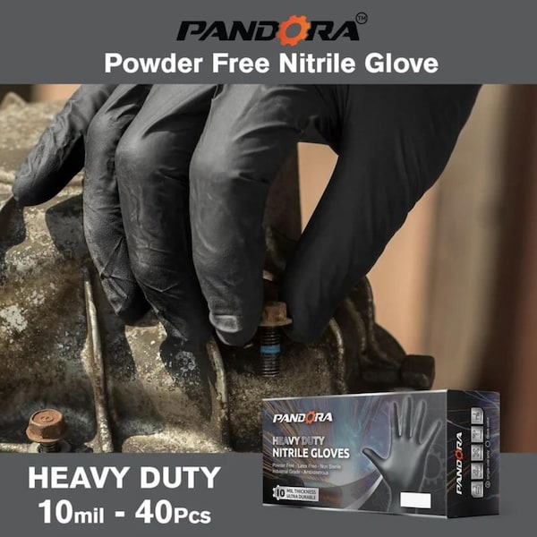 Pandora Disposable Gloves, 10 mil Palm, Nitrile, Powder-Free, L, 40 PK, Black - HM2021831003-BK-L