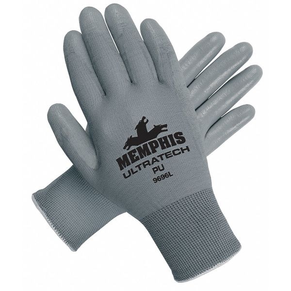 Mcr Safety Coated Gloves, Polyurethane, Smooth, Palm, 4 Abrasion Level, Gray, S (7) 1 PR - 9696S