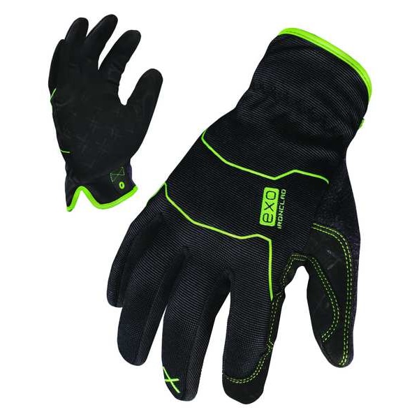 Ironclad Performance Wear EXO Mechanics Gloves, Embossed Synthetic Leather Palm, Polyester Back, XL, Black/Green - EXO2-MUG-05-XL