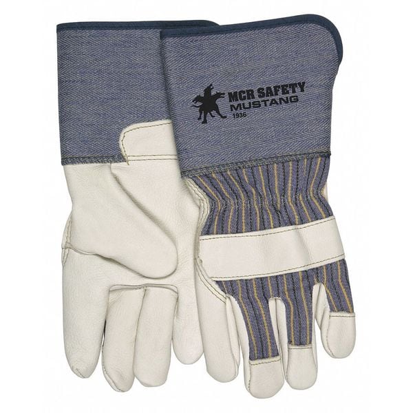 Mcr Safety Leather Cut-Resistant Gloves, Cowhide, Gauntlet Cuff, Wing Thumb, Beige, M, 12 PK - 1936M