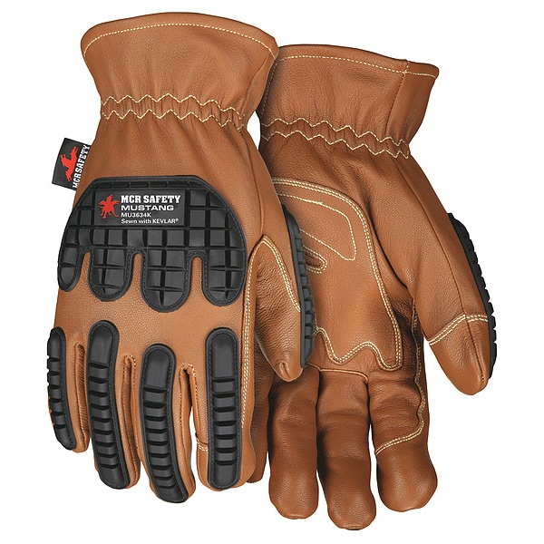 Mcr Safety Leather Gloves, Goatskin, Shirred Slip-On, Brown / Black/Brown, 1 PR - MU3634KL