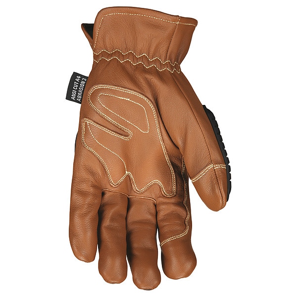 Mcr Safety Leather Gloves, Goatskin, Shirred Slip-On, Brown / Black/Brown, 1 PR - MU3634KL