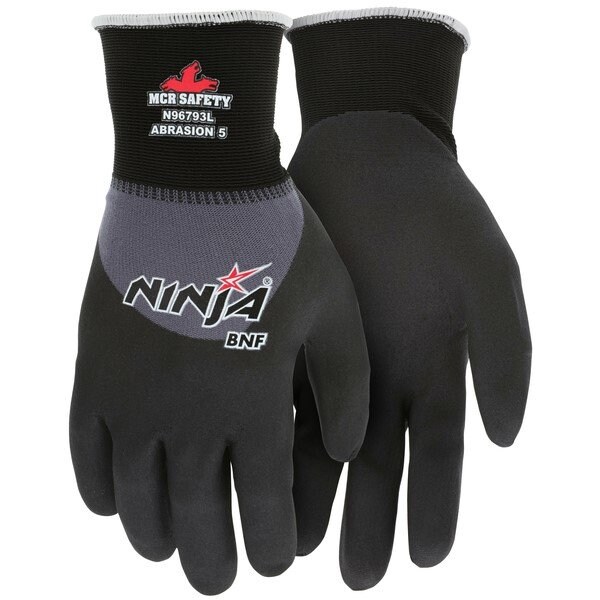 Mcr Safety Ninja Gloves, Medium, Nylon, Black, Knit Wrist Cuff - N96793M