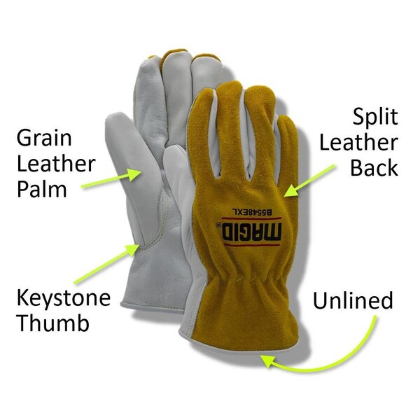 Magid Leather Drivers Gloves, Slip On Cuff, Keystone Thumb Thumb, M 1 PR - B5548E-M