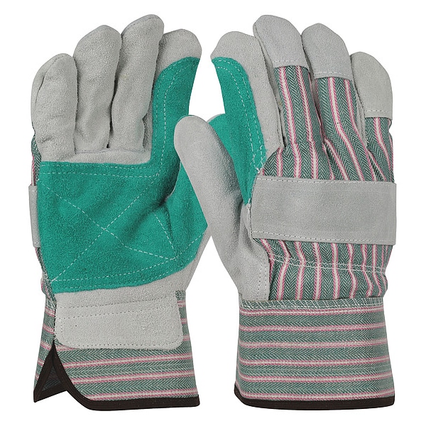 Pip Leather Gloves, Cowhide, Safety Cuff, Wing Thumb, Full Finger, Green, XL, 12 PK - 500DP