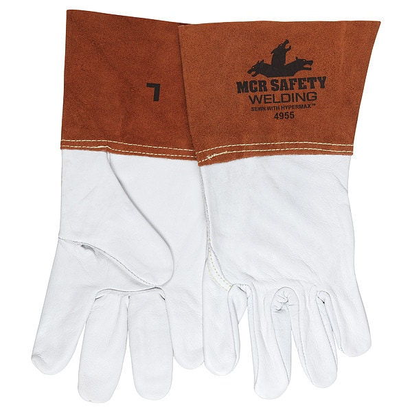 Mcr Safety 4955 Welding Leather Glove, Gauntlet Cuff, Wing Thumb, Premium Cowhide, L, 12 PK - 4955L