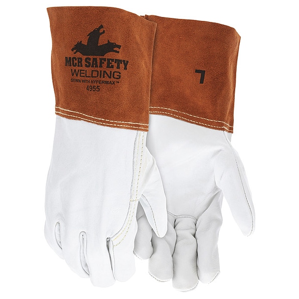 Mcr Safety 4955 Welding Leather Glove, Gauntlet Cuff, Wing Thumb, Premium Cowhide, L, 12 PK - 4955L
