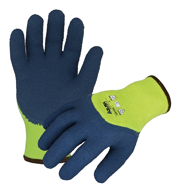 Azusa Safety Coated Winter Work Gloves, Knit Wrist Cuff, Hi-Vis Lime/Dark Blue, Medium - LW1020