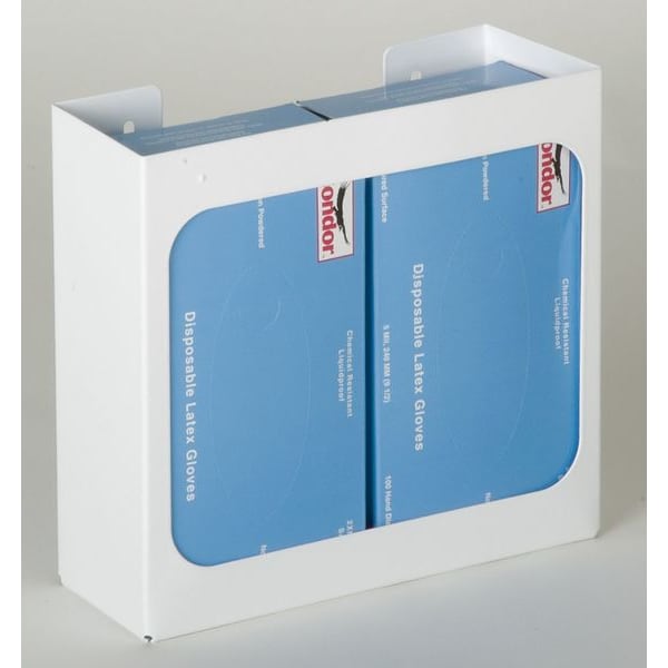 Zoro Select Horizontal Glove Dispenser, Powder-Coated Steel, Holds (2) Boxes , White , 10"H x 12"W x 3-3/4"D - 6GKZ7