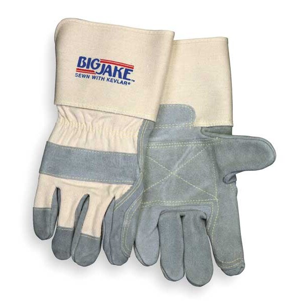 Mcr Safety Leather Gloves, Cowhide, Gauntlet Cuff, Wing Thumb, Full Finger, Gray, XL, 1 PR - 1712