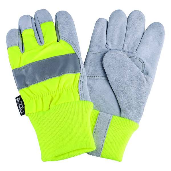 Condor Leather Gloves, Cowhide, Knit Cuff, Wing Thumb, Full Finger, Lime, XL, 1 PR - 4NHF3