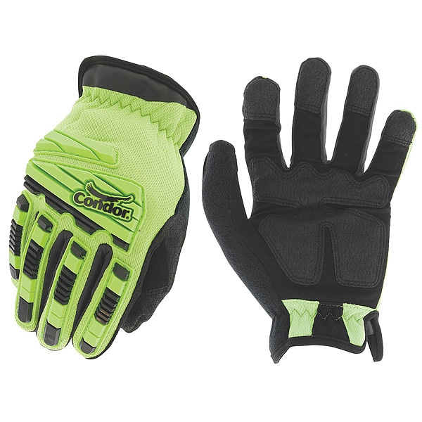 Condor Condor Hi-Vis Mechanics Impact Gloves, Cotton Palm, Polyester Back, 10, High-Visibility Green - 488C56