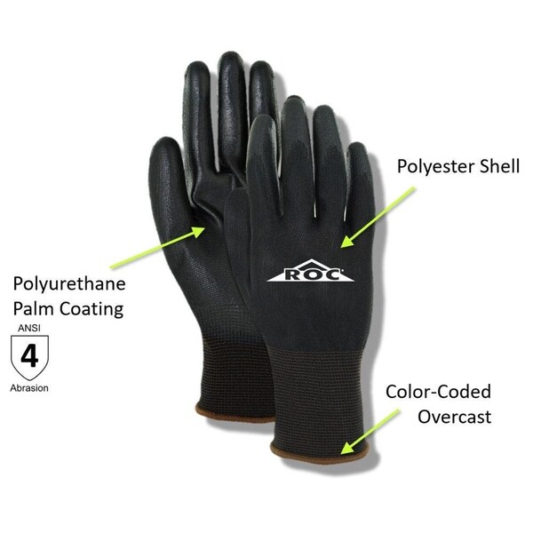 Magid Coated Gloves, Polyurethane, 4 Abrasion Level, Black, 8 12 PK - BP1698