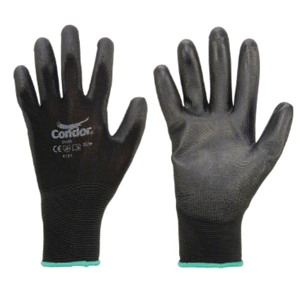 Condor Coated Gloves, Polyurethane, Flat, Palm and Fingers, Not Rated Abrasion Level, Black, S 1 PR - 55NR51