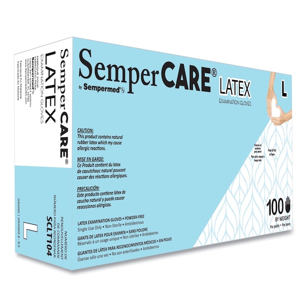 Sempercare Disposable Gloves, 5 mil Palm, Latex, Powder-Free, L, 100 PK, Cream - SCLT104