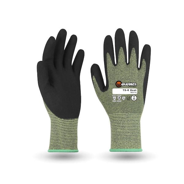 Eureka Safety Heat Resistant Glove, Para Aramide, Polyester, Elastane, Fiberglass, Anti-Static, Green/Black, 10 - 15-4HNI-10