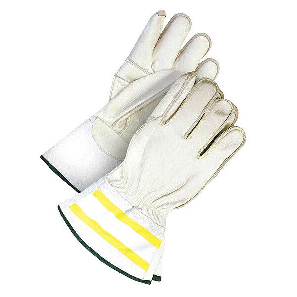Bdg Leather Gloves, Cowhide, Safety Cuff, Wing Thumb, Full Finger, Tan/White, L, 1 PR - 60-1-1283-L
