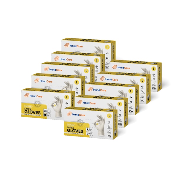 Handcare Disposable Gloves, 4 mil Palm, Latex, Powder-Free, M, 1000 PK, Natural - HC-LEWH40MD
