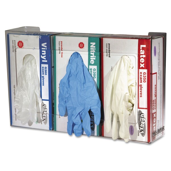 San Jamar Clear Plexiglas Disposable Glove Dispenser, Three-Box, 18w x 3 3/4d x 10h - G0805