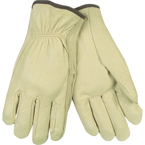 Mcr Safety Leather Drivers Gloves, Pigskin, Shirred Slip-On, Straight Thumb, Gunn - Full Back Cut, Beige, L - 3400L