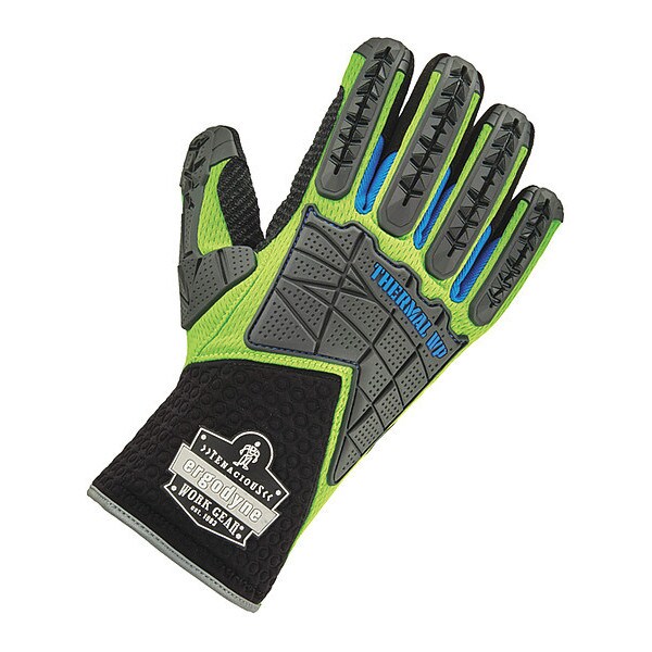 Proflex By Ergodyne Impact Reducing Gloves, AX Suede Palm, Thinsulate Lining, Lime, XL - 925WP