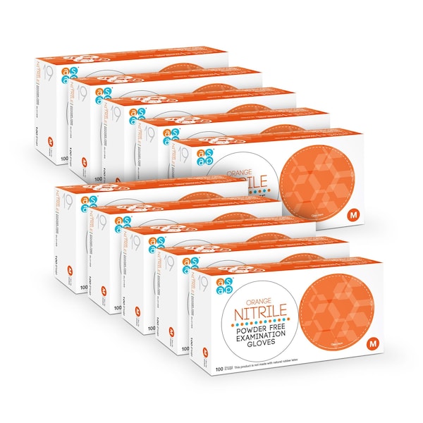 Asap Disposable Gloves, 5 mil Palm, Nitrile, Powder-Free, L, 1000 PK, Orange - 20304